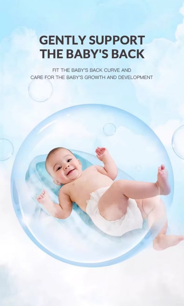 Little Mom Suport de baie pentru bebelusi Grey ComfortBath Baby design ergonomic pliabil usor de transportat prevazut cu tetiera suprafata texturata cu orificii de drenaj material non-toxic