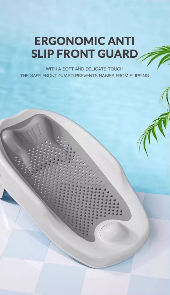 Little Mom Suport de baie pentru bebelusi Grey ComfortBath Baby design ergonomic pliabil usor de transportat prevazut cu tetiera suprafata texturata cu orificii de drenaj material non-toxic
