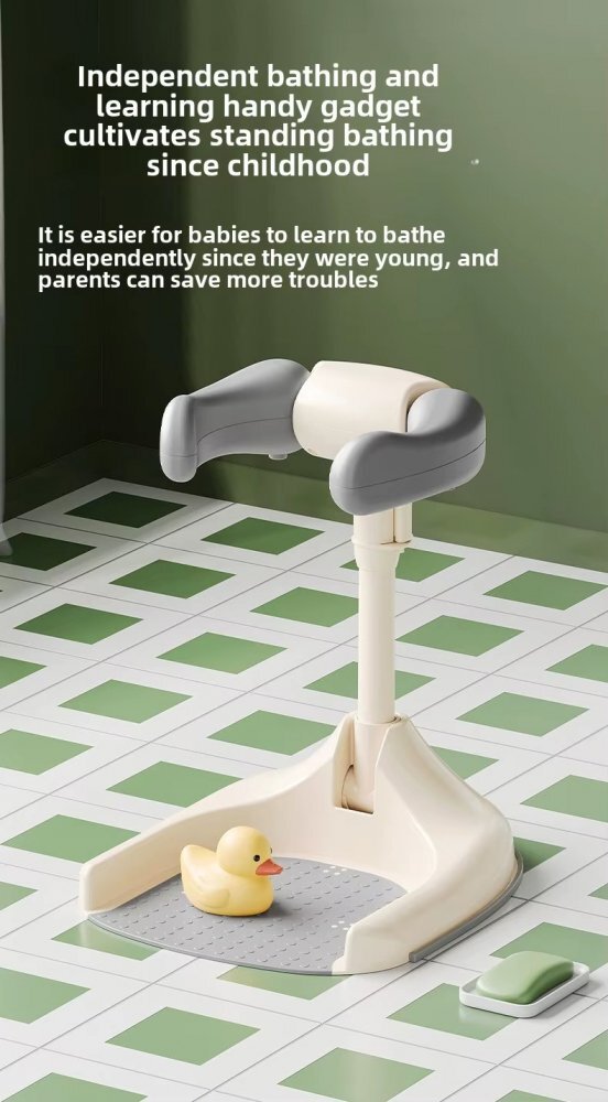 Little Mom Suport ergonomic pentru baita independenta a bebelusilor Bath Grey design cu inaltime ajustabila intre 44-54 cm stabil si sigur compact si portabil cu elementele de sustinere pentru brate