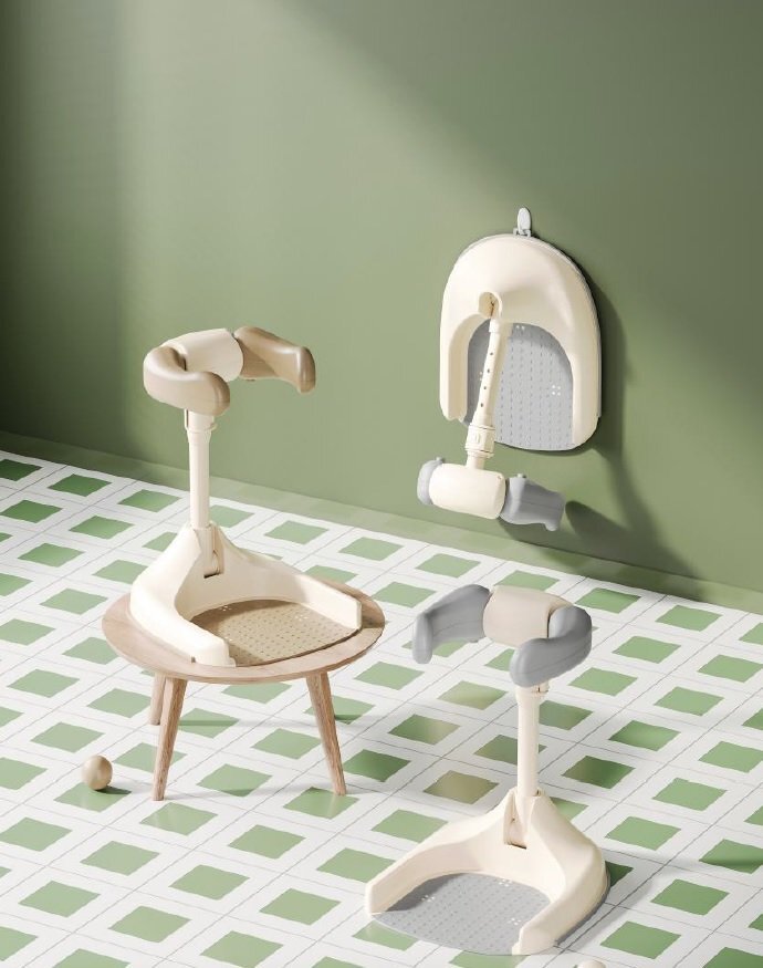 Little Mom Suport ergonomic pentru baita independenta a bebelusilor Bath Khaki design cu inaltime ajustabila intre 44-54 cm stabil si sigur compact si portabil cu elementele de sustinere pentru brate