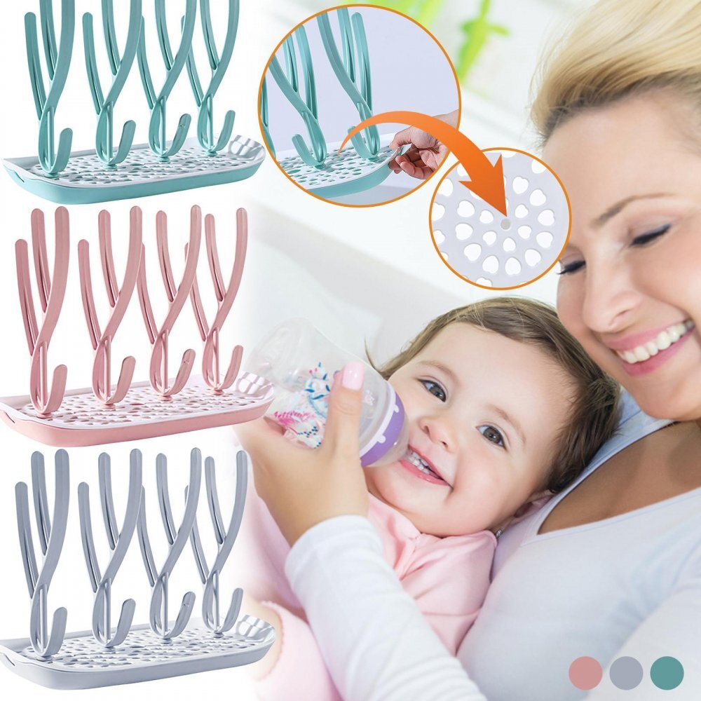 Little Mom Suport Green pentru uscarea biberoanelor si accesoriilor fara bpa practic cu componente detasabile