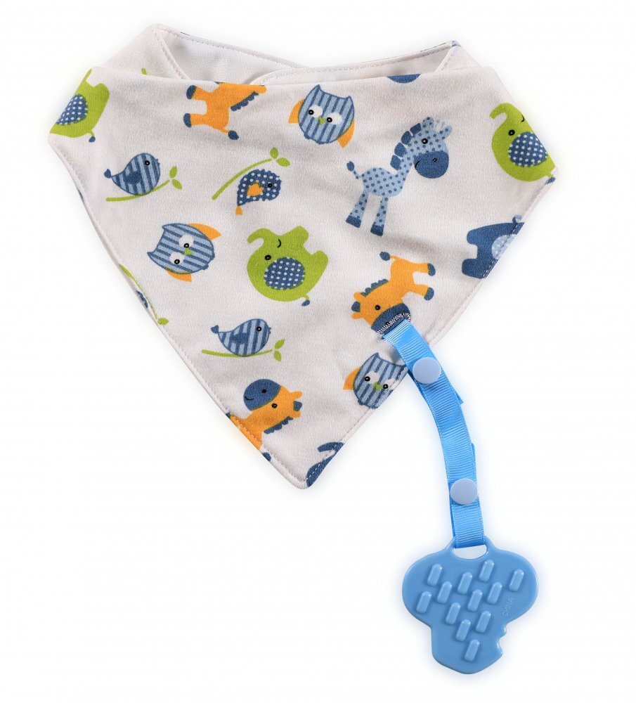 LORELLI Baveta tip bandana cu snur si jucarie dentitie bumbac Boy albastru