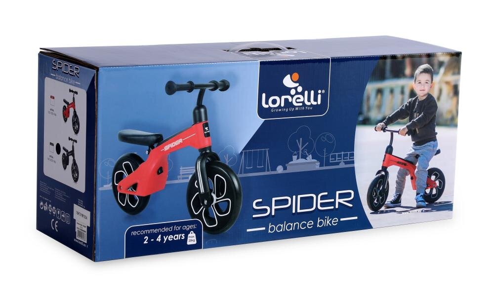 LORELLI Bicicleta copii fara pedale Spider Red 10 inch cadru usor din aluminiu ghidon reglabil scaun ajustabil pe inaltime de la 29 cm la 34 cm fata de sol