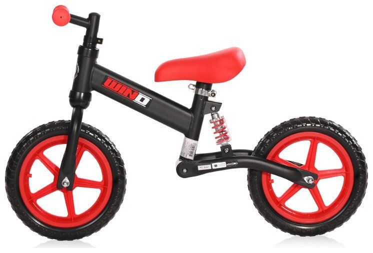 LORELLI Bicicleta copii fara pedale Wind Black Red roti din spuma EVA amortizor reglabil care ajuta la absorbtia socurilor scaun reglabil de la 47 cm pana la 50 cm 12 inch varsta 2-5 ani maxim 25 de kg