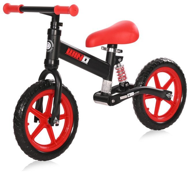 LORELLI Bicicleta copii fara pedale Wind Black Red roti din spuma EVA amortizor reglabil care ajuta la absorbtia socurilor scaun reglabil de la 47 cm pana la 50 cm 12 inch varsta 2-5 ani maxim 25 de kg