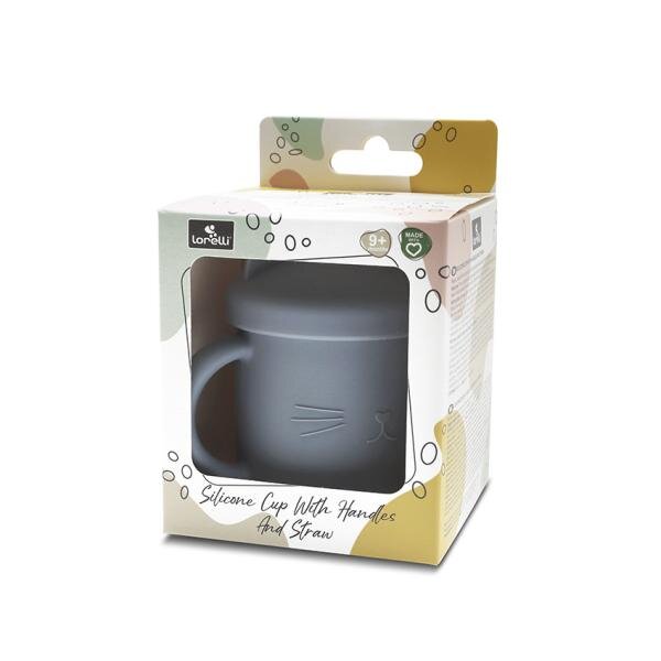 LORELLI Canuta cu manere si pai din silicon natural 9 luni+ Grey 200 ml