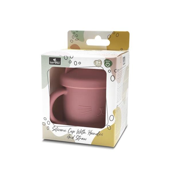 LORELLI Canuta cu manere si pai din silicon natural 9 luni+ Pink 200 ml