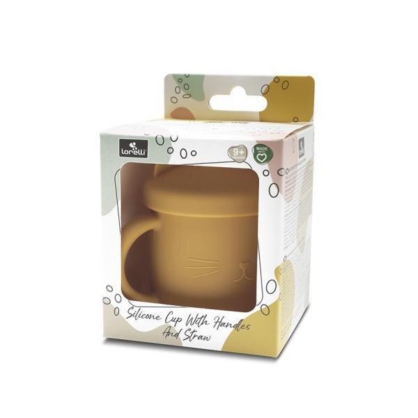 LORELLI Canuta cu manere si pai din silicon natural 9 luni+ Yellow 200 ml