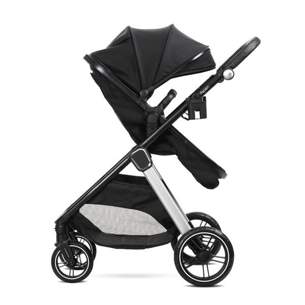 LORELLI Carucior 2 in 1 pentru copii Aspen Black transformabil reversibil cadru din aluminiu suspensii adaptori pentru cos auto geanta greutate suportata 22 kg