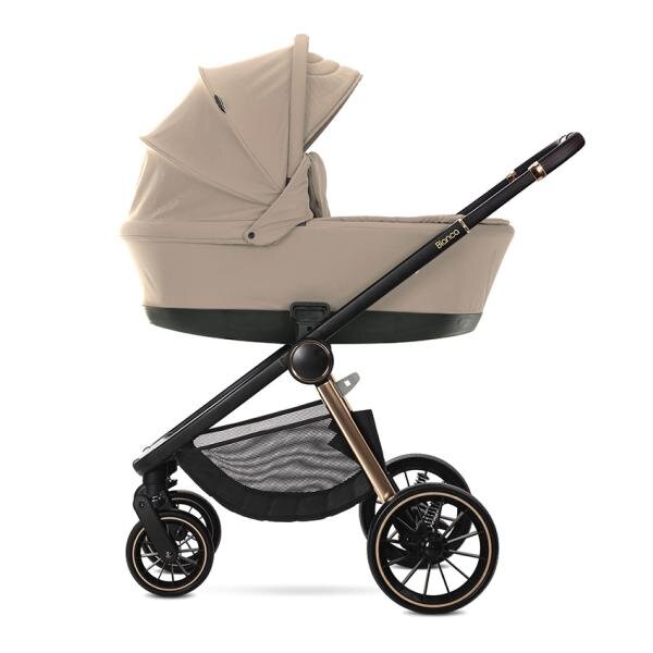 LORELLI Carucior 2 in 1 pentru copii Bianca Beige Warm cadru din aluminiu suspensii cos landou individual cu maner de transport geanta greutate suportata 22 kg