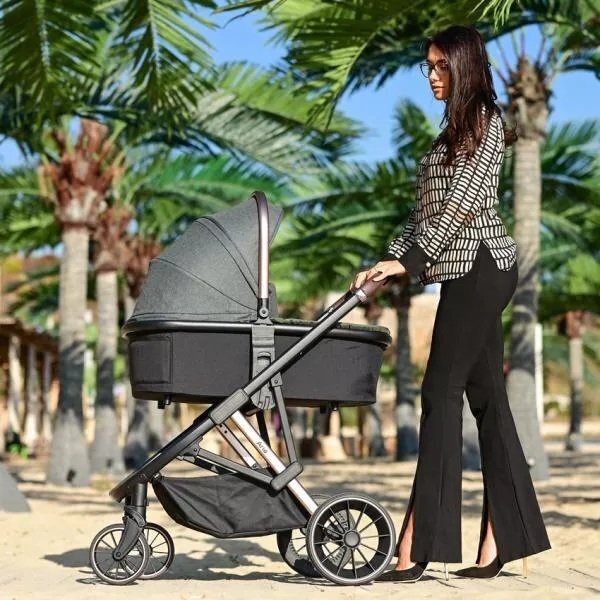 LORELLI Carucior 3 in 1 pentru copii Aria Grey cosulet auto Aria Luxe 40-87 cm inclus cadru din aluminiu parte sport reversibila multiple accesorii greutate admisa 22 kg