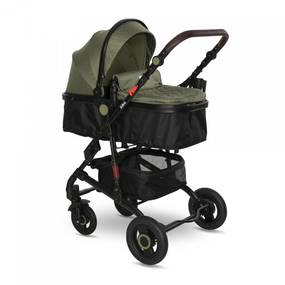LORELLI Carucior pentru copii Alba Premium Loden Green 0-3 ani landou transformabil adaptori scoica cadru din aluminiu maner ajustabil sezut reversibil suspensii suport pentru sticla bara detasabila maxim 15 kg