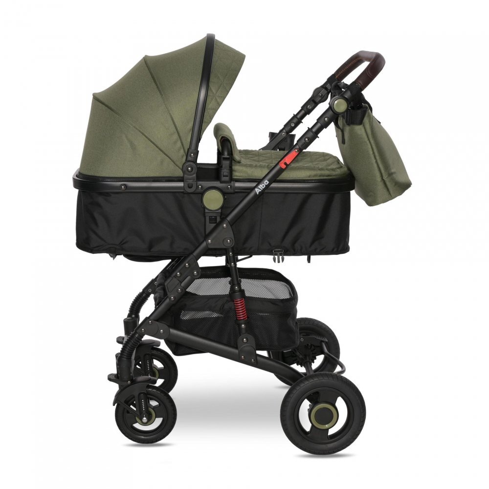 LORELLI Carucior pentru copii Alba Premium Loden Green 0-3 ani landou transformabil adaptori scoica cadru din aluminiu maner ajustabil sezut reversibil suspensii suport pentru sticla bara detasabila maxim 15 kg