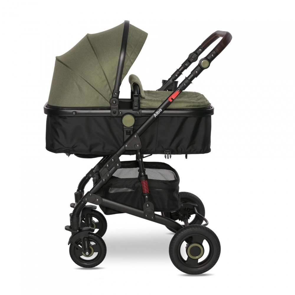 LORELLI Carucior pentru copii Alba Premium Loden Green 0-3 ani landou transformabil adaptori scoica cadru din aluminiu maner ajustabil sezut reversibil suspensii suport pentru sticla bara detasabila maxim 15 kg