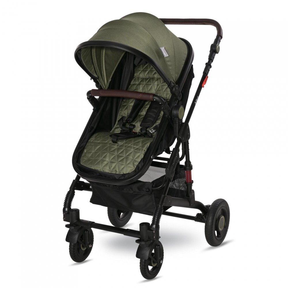 LORELLI Carucior pentru copii Alba Premium Loden Green 0-3 ani landou transformabil adaptori scoica cadru din aluminiu maner ajustabil sezut reversibil suspensii suport pentru sticla bara detasabila maxim 15 kg