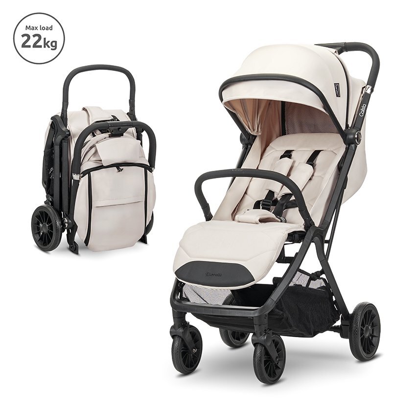 LORELLI Carucior pentru copii Calista Beige pliere automata cadru din aluminiu spatar reglabil 3 pozitii copertina extensibila 0-48 luni pana la 22 kg