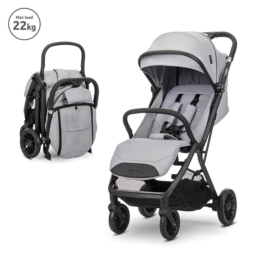 LORELLI Carucior pentru copii Calista Grey pliere automata cadru din aluminiu spatar reglabil 3 pozitii copertina extensibila 0-48 luni pana la 22 kg