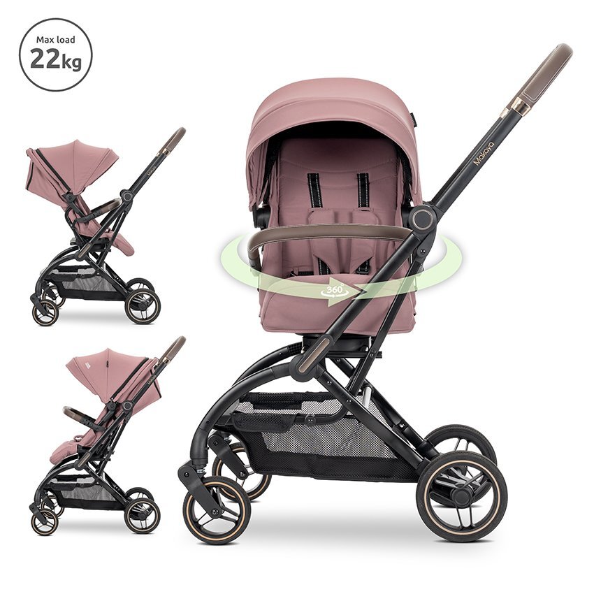 LORELLI Carucior pentru copii Makaya Pink cu scaun rotativ 360 grade cadru din aluminiu greutate admisa 22 kg