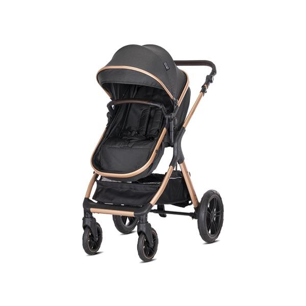LORELLI Carucior pentru copii Viola Black 3 in 1 cos auto Spirit inclus transformabil sezut reversibil maner ajustabil cadru din aluminiu suspensii bara detasabila pana la 22 kg multiple accesorii