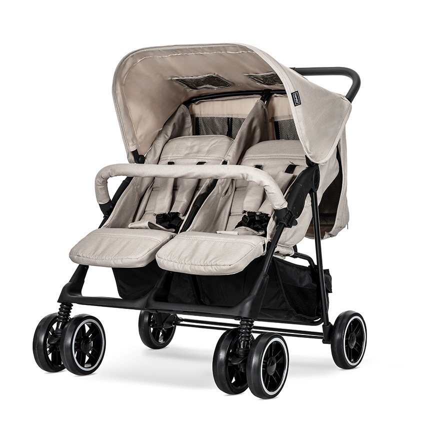 LORELLI Carucior pentru gemeni Twin Beige reglabil individual geanta pentru mama si huse pentru picioare