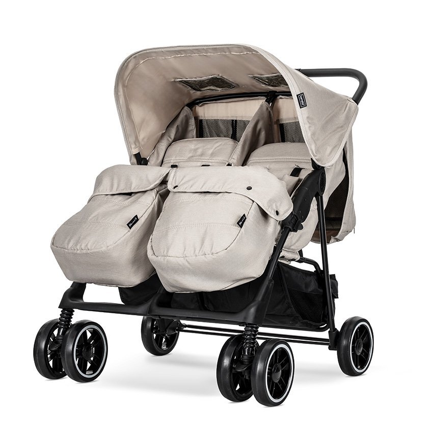 LORELLI Carucior pentru gemeni Twin Beige reglabil individual geanta pentru mama si huse pentru picioare