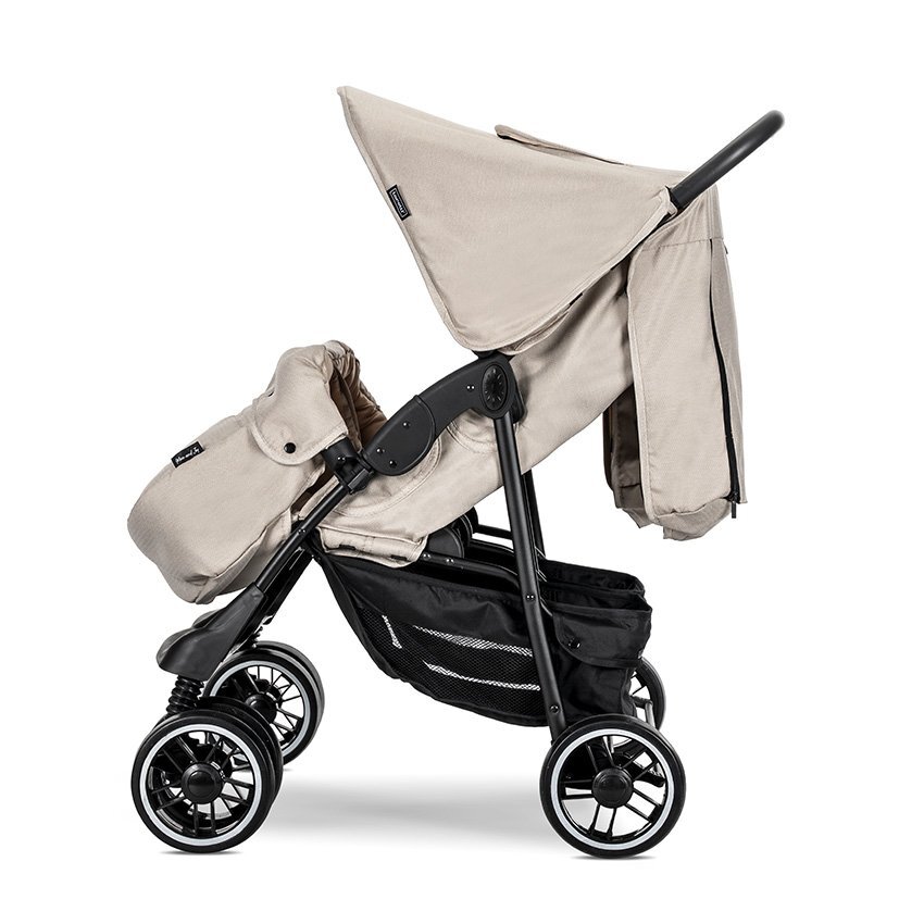 LORELLI Carucior pentru gemeni Twin Beige reglabil individual geanta pentru mama si huse pentru picioare
