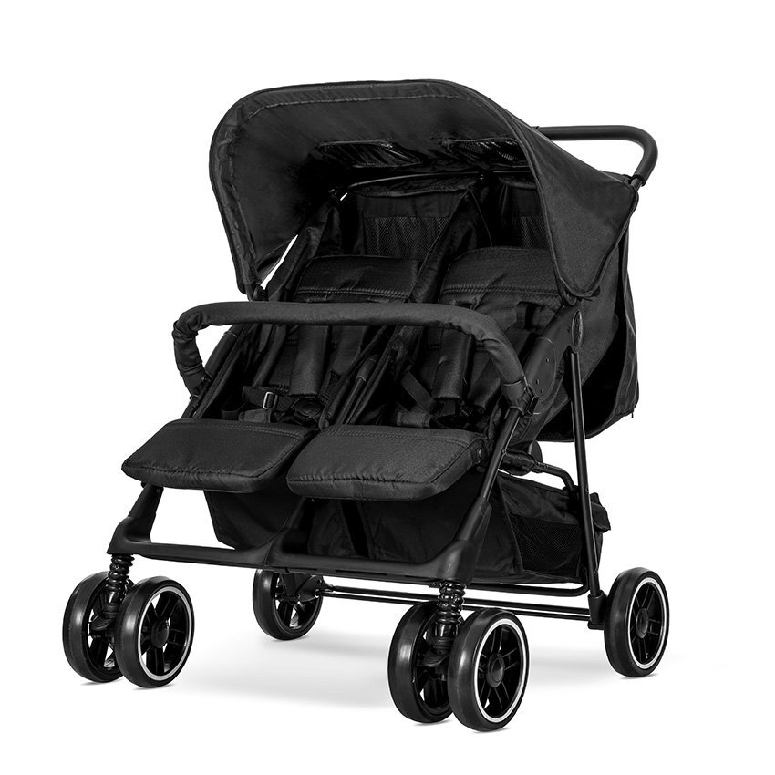 LORELLI Carucior pentru gemeni Twin Black reglabil individual geanta pentru mama si huse pentru picioare