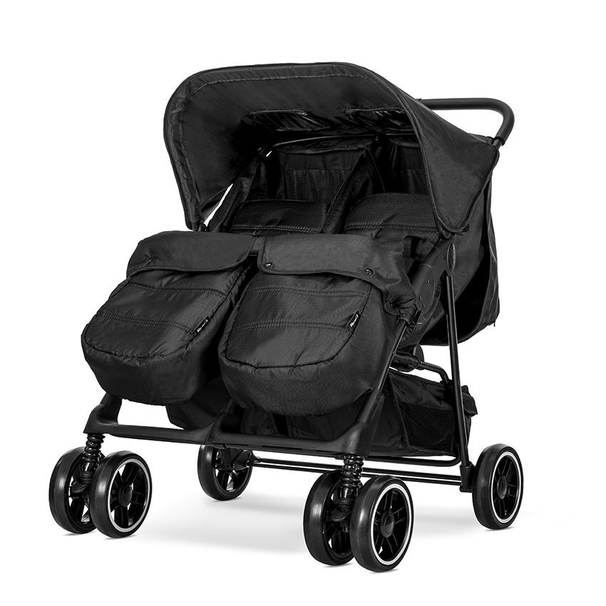 LORELLI Carucior pentru gemeni Twin Black reglabil individual geanta pentru mama si huse pentru picioare