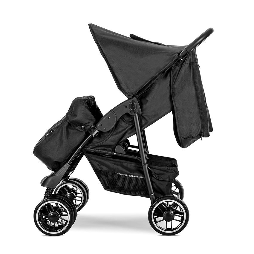 LORELLI Carucior pentru gemeni Twin Black reglabil individual geanta pentru mama si huse pentru picioare