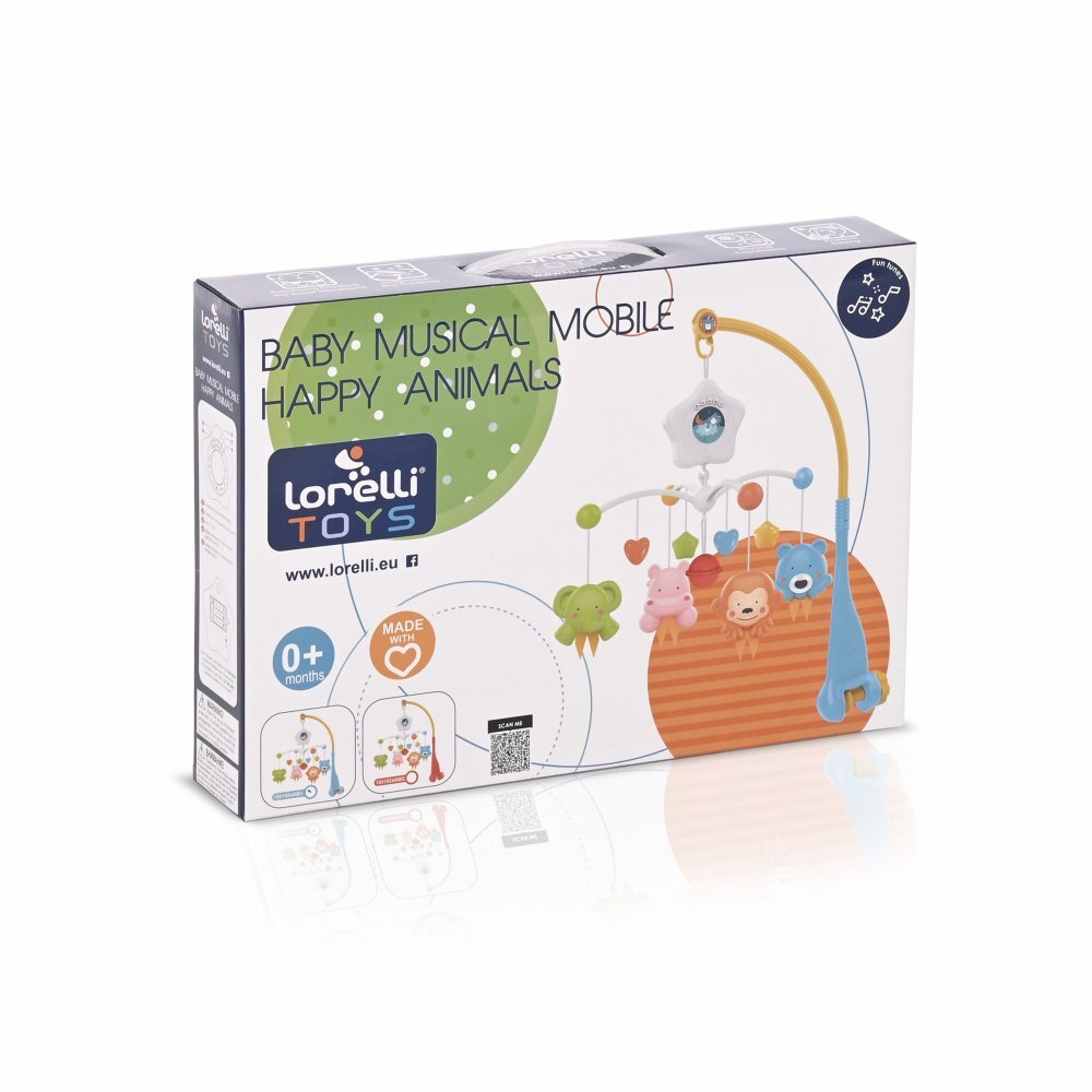 LORELLI Carusel muzical pentru patut cu proiectie Happy Animals blue