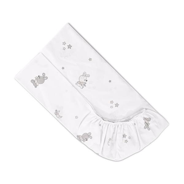 LORELLI Cearceaf cu banda elastica bumbac ranforce 60 x 120 cm Little Rabbits Grey