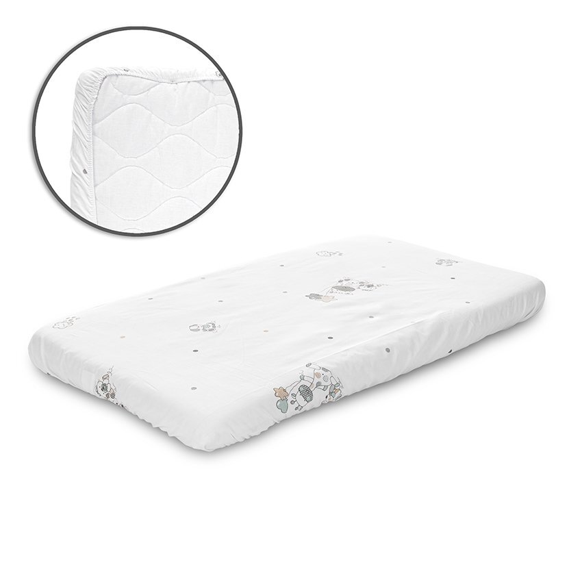 LORELLI Cearceaf cu elastic pentru patut 98x65 cm din bumbac ranforce White Giraffe