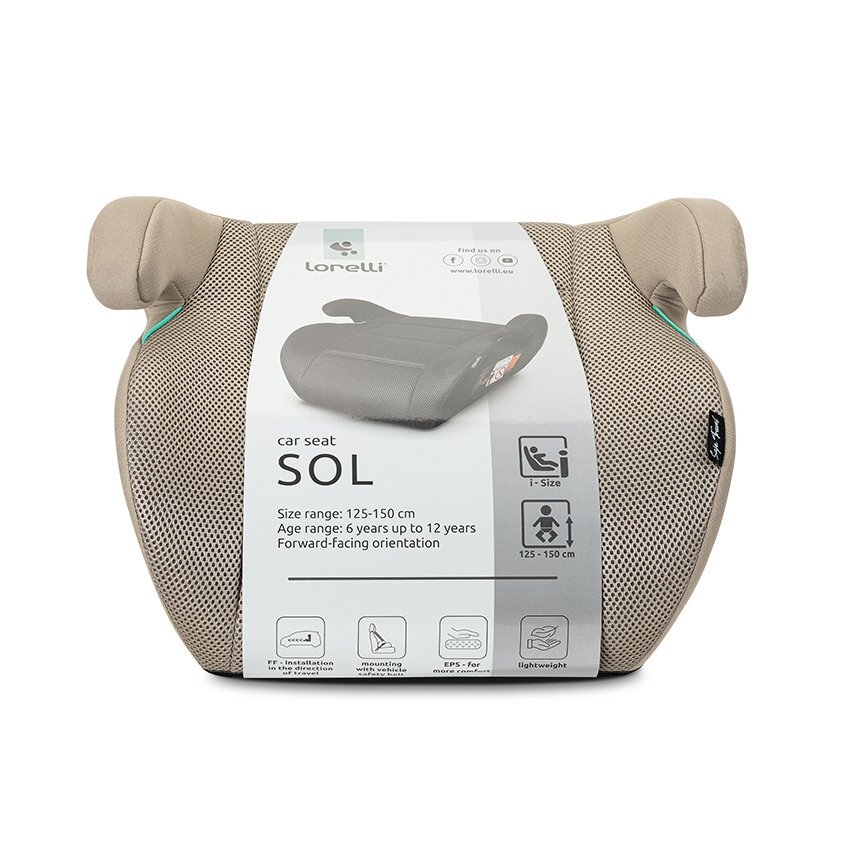 LORELLI Inaltator auto pentru copii Sol Beige i-Size 125-150 cm husa detasabila si lavabila 6-12 ani