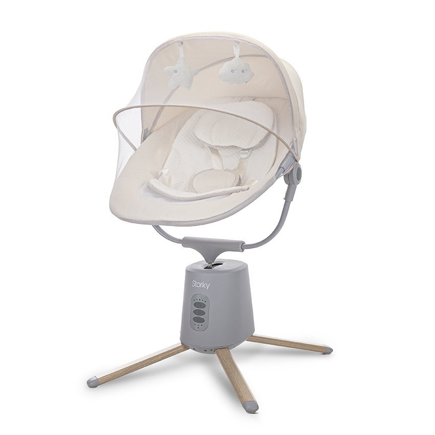 LORELLI Leagan electric pentru bebelusi Storky Beige bluetooth telecomanda 5 viteze de leganare potrivit 0-6 luni