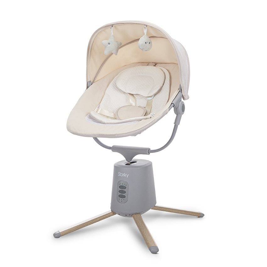LORELLI Leagan electric pentru bebelusi Storky Beige bluetooth telecomanda 5 viteze de leganare potrivit 0-6 luni