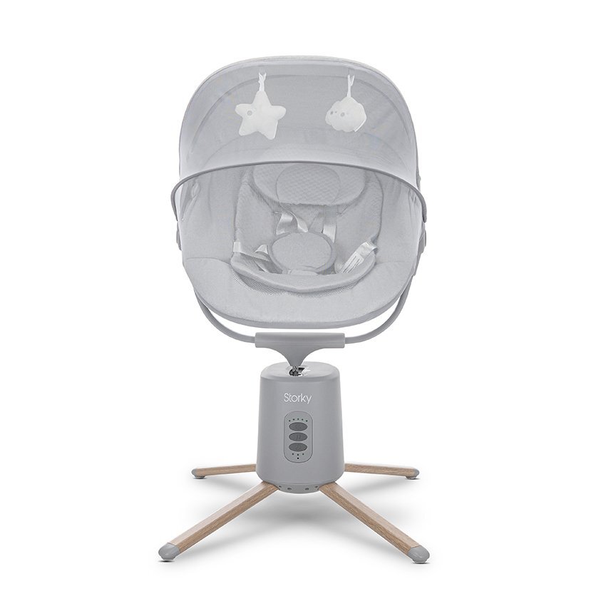 LORELLI Leagan electric pentru bebelusi Storky Grey bluetooth telecomanda 5 viteze de leganare potrivit 0-6 luni