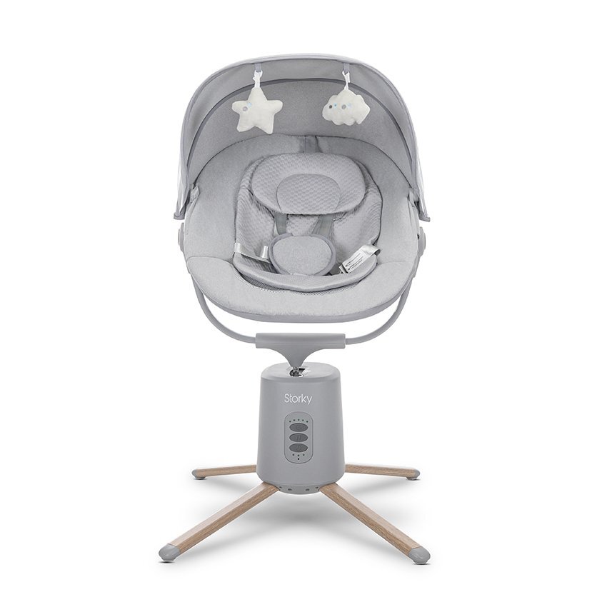LORELLI Leagan electric pentru bebelusi Storky Grey bluetooth telecomanda 5 viteze de leganare potrivit 0-6 luni