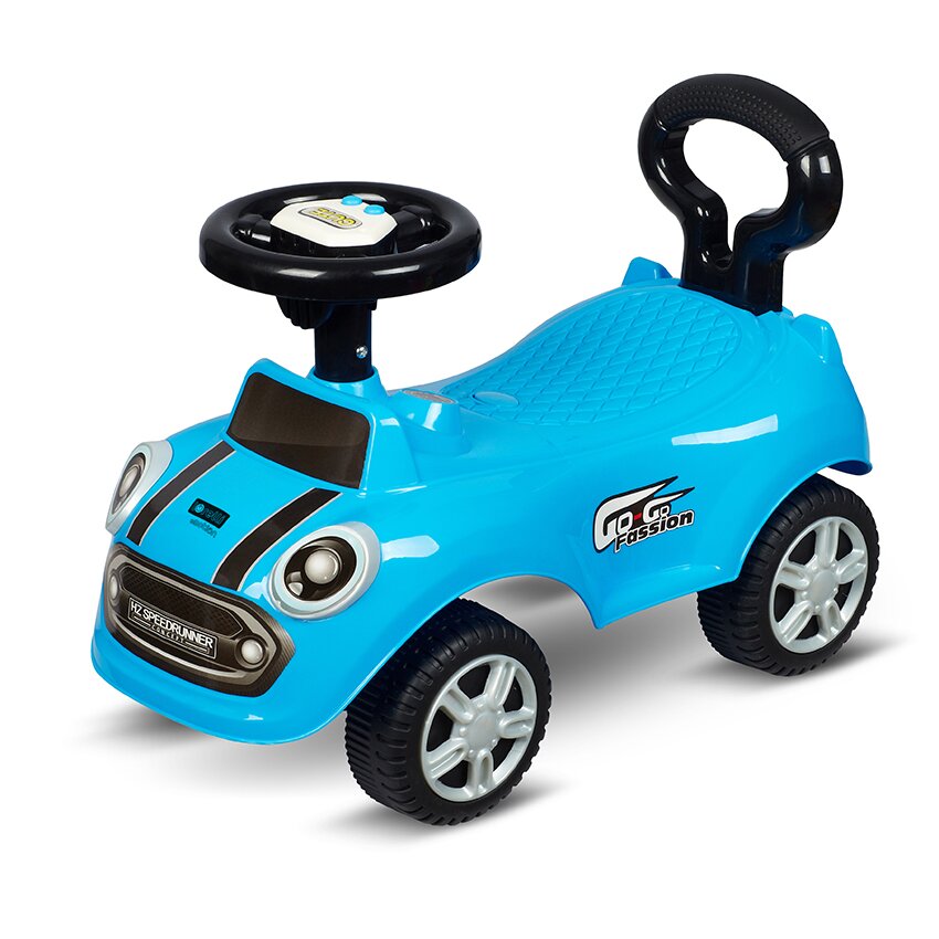 LORELLI Masinuta pentru copii Mini Blue fara pedale spatar cu functie de impingere protectie impotriva rasturnarii functii muzicale lumini inaltime de la sol la sezut 20 cm