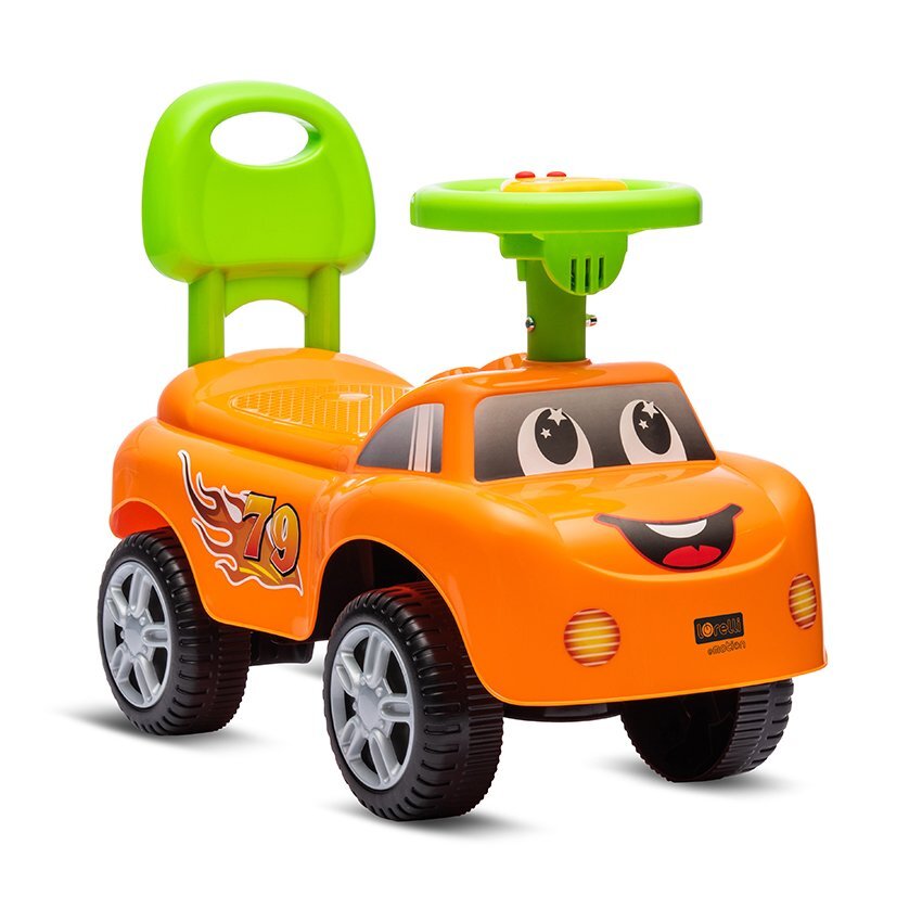 LORELLI Masinuta pentru copii Ride-On fara pedale My Friend Orange muzicala spatar inalt protectie impotriva rasturnarii lumini