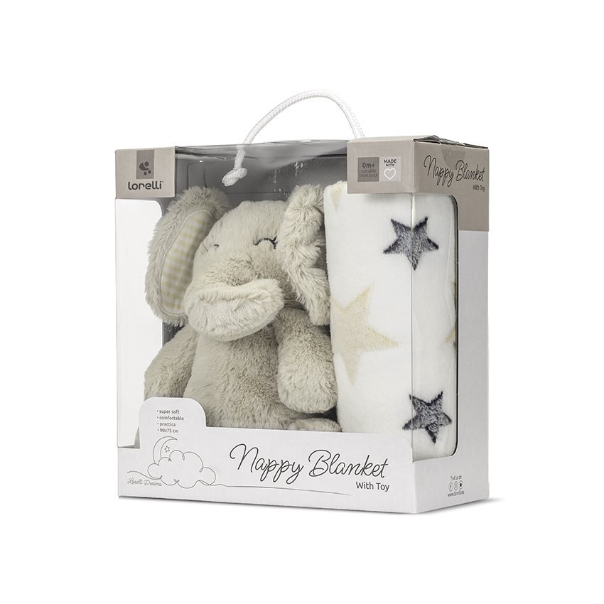 LORELLI Paturica moale cu jucarie din plus Nappy Elefant Beige 90 x 75 cm 0 luni+