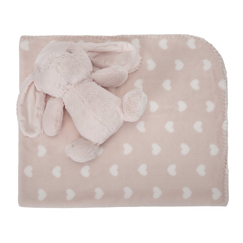 LORELLI Paturica moale cu jucarie din plus Nappy Iepuras Pink 90 x 75 cm 0 luni+