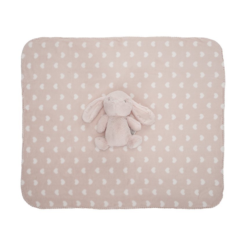 LORELLI Paturica moale cu jucarie din plus Nappy Iepuras Pink 90 x 75 cm 0 luni+
