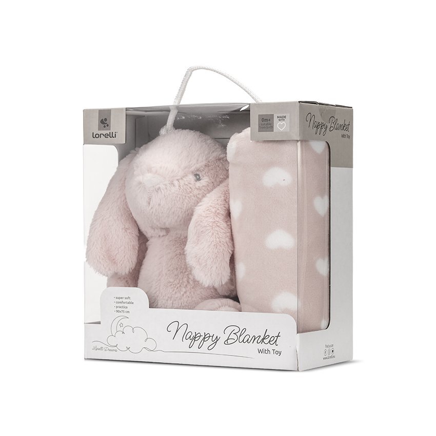 LORELLI Paturica moale cu jucarie din plus Nappy Iepuras Pink 90 x 75 cm 0 luni+