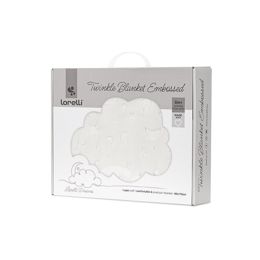 LORELLI Paturica pentru bebelusi Twinkle White material moale model decorativ in relief 80x110 cm 0 luni+
