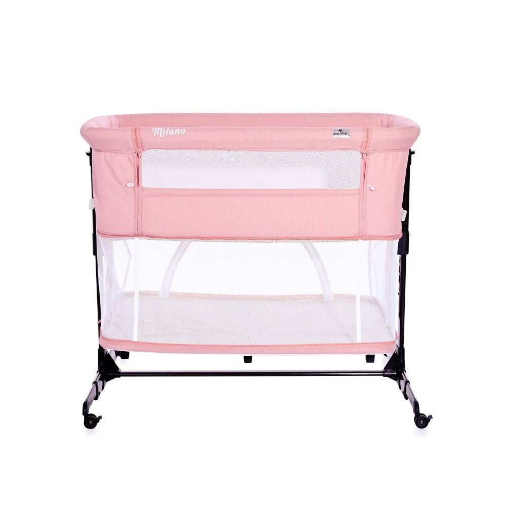 LORELLI Patut Co-Sleeper Milano Pink pliabil cu roti blocabile 2 picioare telescopice laterala cu fermoar inaltime reglabila pozitie anti-reflux