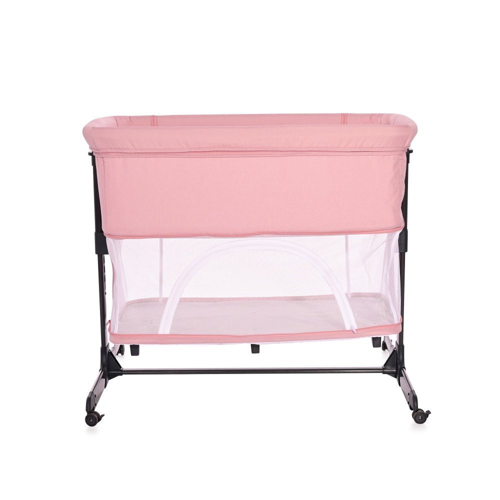 LORELLI Patut Co-Sleeper Milano Pink pliabil cu roti blocabile 2 picioare telescopice laterala cu fermoar inaltime reglabila pozitie anti-reflux