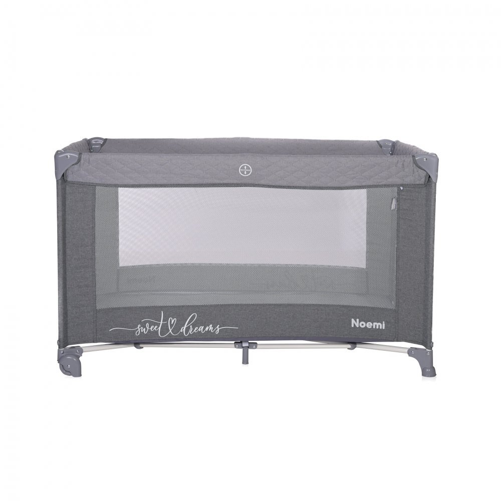 LORELLI Patut Noemi Cool Grey Star pliabil cu 1 nivel laterala cu fermoar roti cu sistem de blocare salteluta si geanta de transport incluse