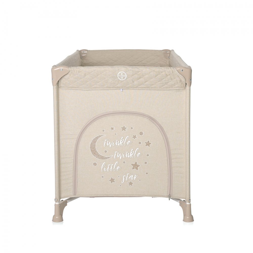 LORELLI Patut Noemi Fog Beige Star pliabil cu 1 nivel laterala cu fermoar roti cu sistem de blocare salteluta si geanta de transport incluse