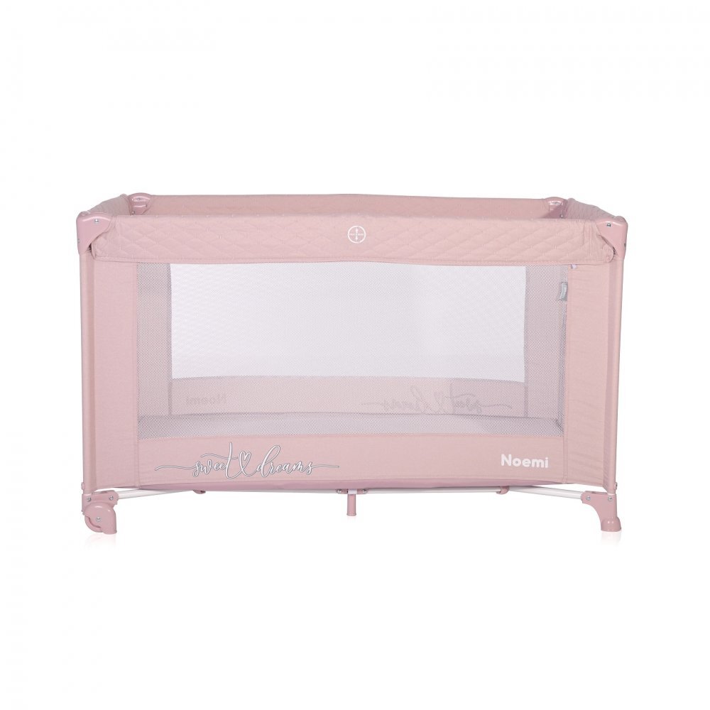 LORELLI Patut Noemi Mellow Rose Star pliabil cu 1 nivel laterala cu fermoar roti cu sistem de blocare salteluta si geanta de transport incluse