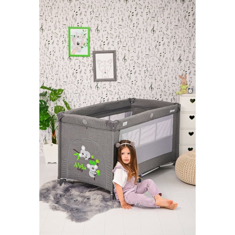 LORELLI Patut Noemi Mellow Rose Star pliabil cu 2 nivele laterala cu fermoar roti cu sistem de blocare salteluta si geanta de transport incluse